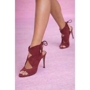 Aquazzura Suede Cutout Accent Slingback Sandals Red Women 10 IT 40 Good Stiletto